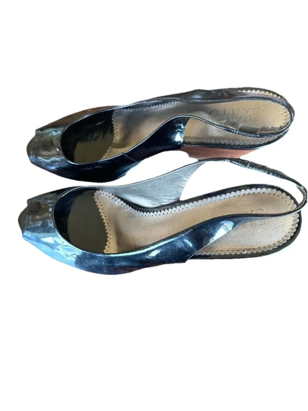 FRANCO SARTO Women Black Slingback Heel Sz 6.5 Peep Toe Patent Leather
